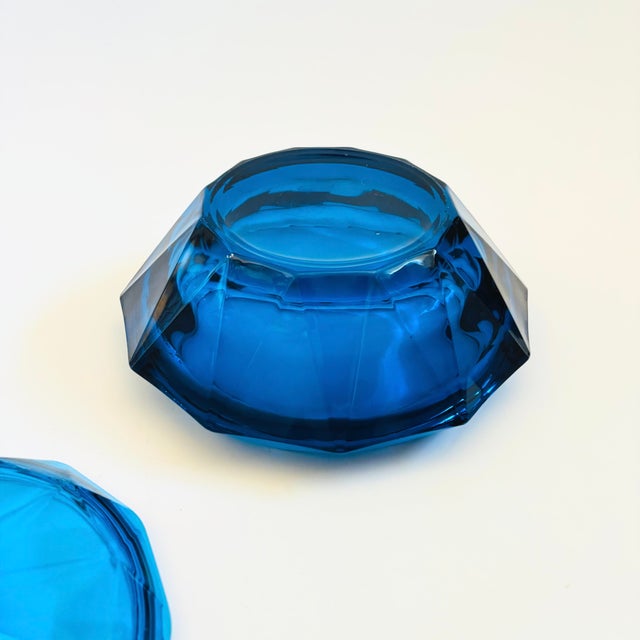 Viking Glass Bluenique Diamond Point Lidded Bowl For Sale - Image 12 of 12