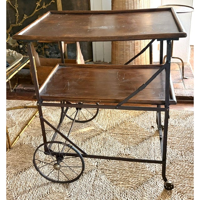 Early 20th Century Antique Wood and Metal Industrial Rolling Tea or Bar Cart - Hotel Trolley For Sale - Image 5 of 11