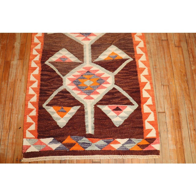 Textile Vintage Zabihi Collection Turkish Geometric Kilim Runner - 3'5" x 11'8" For Sale - Image 7 of 8