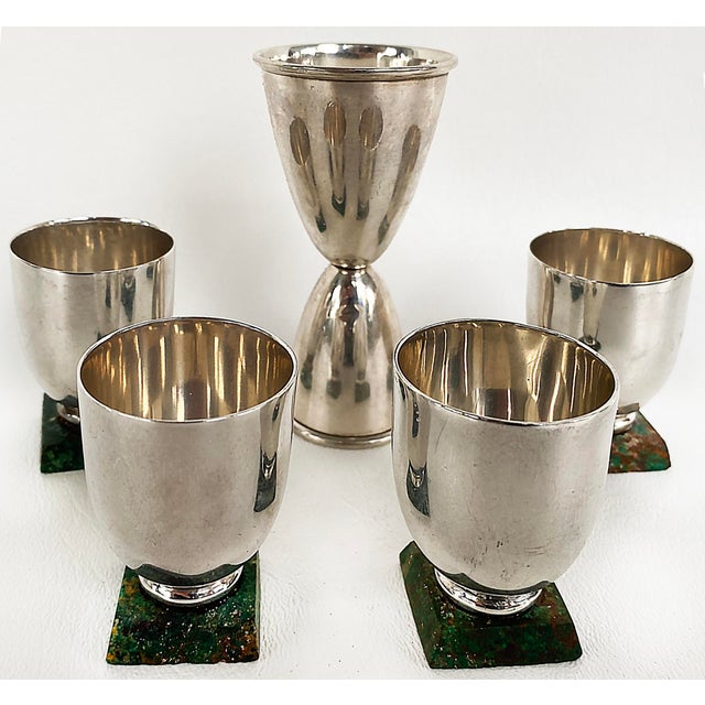 Mid 20th Century Mexican Sterling Silver Shot Glasses W Stone Bases- Set of 4 For Sale - Image 5 of 6