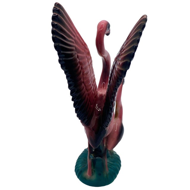 Ceramic 1950s Mid Century Modern Open Wing Mother & Child Pink Flamingo Ceramic Tabletop Statue by Leftons For Sale - Image 7 of 9