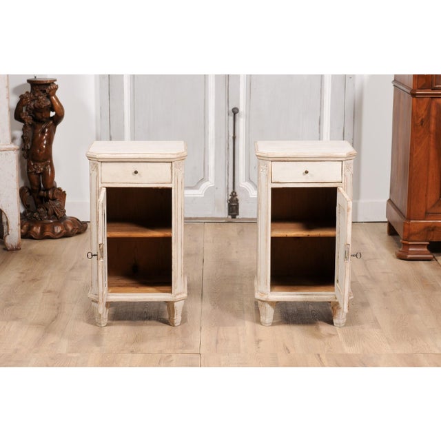 Gray Swedish Gustavian 1880s Light Gray Nightstands with Drawers and Doors - A Pair For Sale - Image 8 of 12