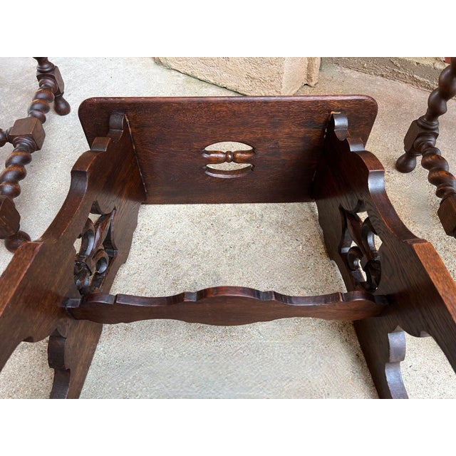 Antique French Bench Stool Gothic Renaissance Carved Oak Trestle Fleur De Lis For Sale - Image 12 of 12