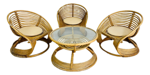 Italian Rattan Lounge Chairs With Coffee Table – Set of 3