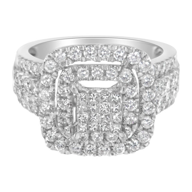 14KT White Gold Diamond Cocktail Ring (1 1/2 cttw, H-I Color, SI2-I1 Clarity) Size 7 For Sale - Image 4 of 7