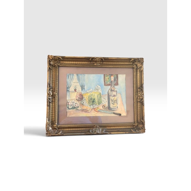 Howard Nicholas 1971 Original Watercolor Still Life in Antique Gilt Rococo Revival Frame Charming For Sale In West Palm - Image 6 of 9