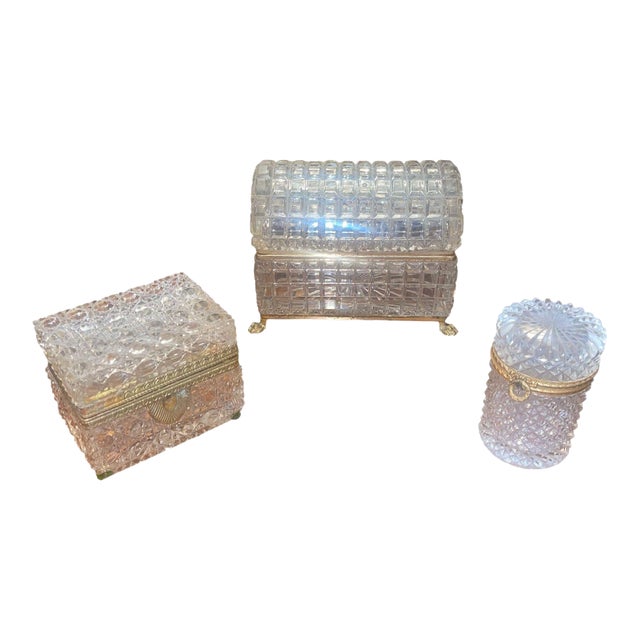 Exceptional Set of Three Baccarat Crystal Jewelry Boxes. Late 19th Century. For Sale