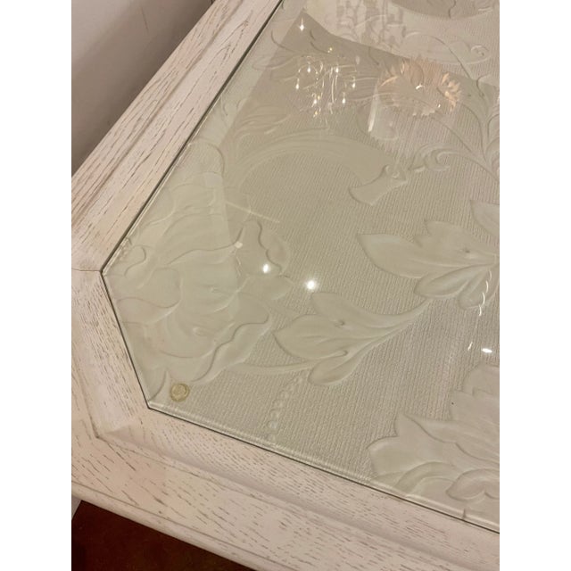 Transitional Jonathan Charles Transitional White Washed Floral Cocktail Table For Sale - Image 3 of 6