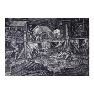"Subway Construction, Moscow": An Early 20th C. Woodcut Engraving by Abramovitz, 1935
