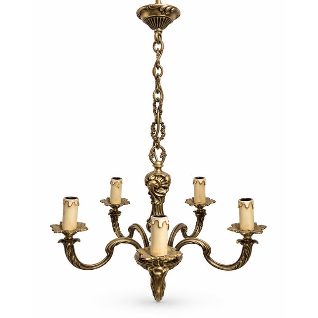 Louis XV style brass chandeliers 5 lights, dimensions: height 75, width and depth 45. European Plug (up to 250V).The...