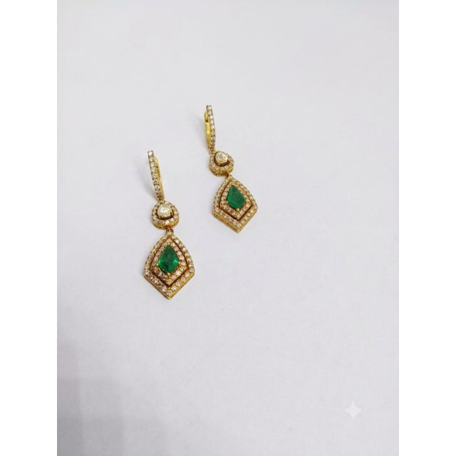Emerald New 18k Gold Diamond and Emerald Stud Earrings, 2.06ct Total Weight For Sale - Image 8 of 8