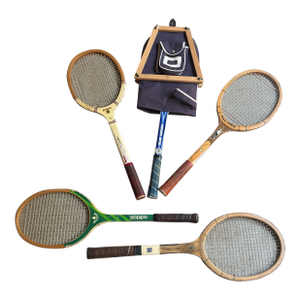 Vintage Miscellaneous Collection of Wooden Tennis Rackets With Cover
