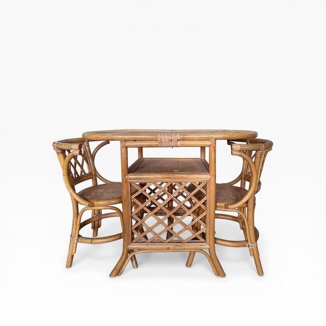 Mid-Century Bamboo and Rattan Compact Dining Table and Chairs, 1970s, Set of 5 For Sale - Image 6 of 8