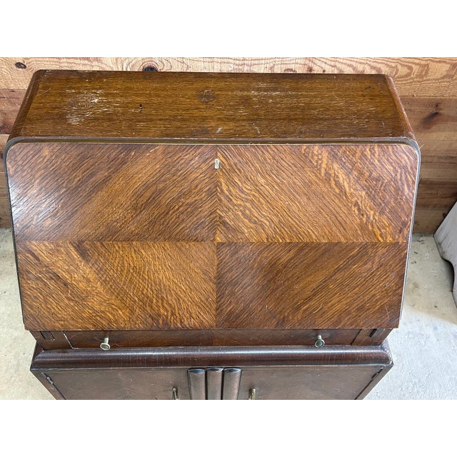 Art Deco 1930s Art Deco Waterfall Drop-Front Secretary Desk For Sale - Image 3 of 9