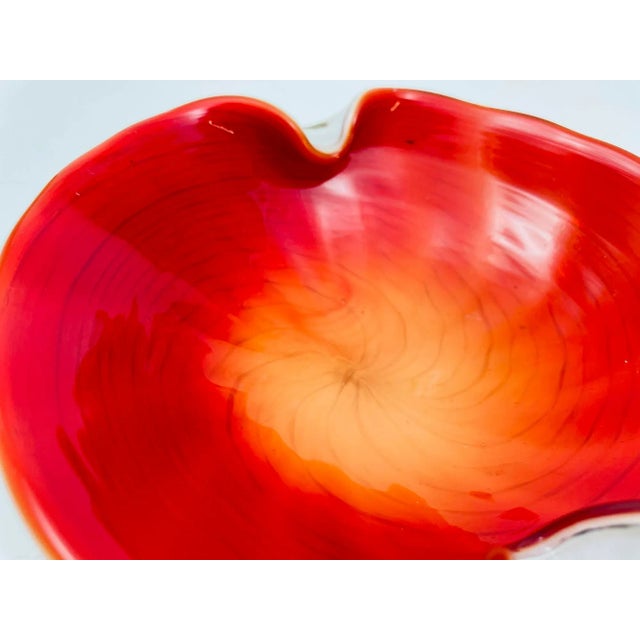 Vintage Venetian Murano Seguso Art Glass Cased Red and White Ashtray Italy 1960 For Sale - Image 10 of 12