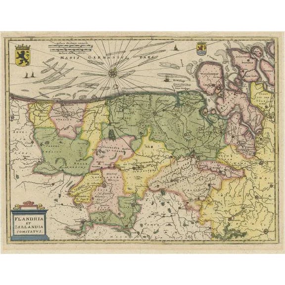 Antique Map of Flanders and Zeeland by Merian, 1659 For Sale