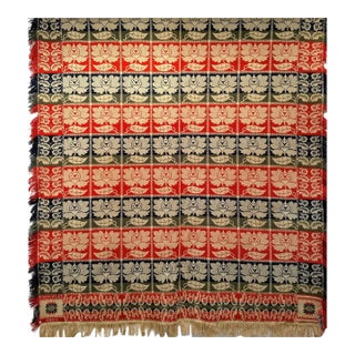 1840s Handwoven American Coverlet, Floral Motif, Signed Elizabeth Yohe For Sale
