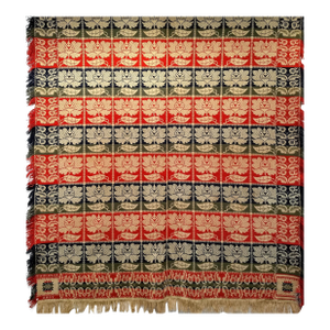 1840s Handwoven American Coverlet, Floral Motif, Signed Elizabeth Yohe