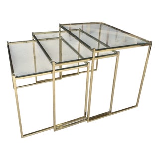 Art Deco French Brass and Glass Nesting Tables, Set of 3 For Sale