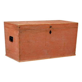 Antique Scandinavian Pine Flat Top Trunk, 1890 For Sale
