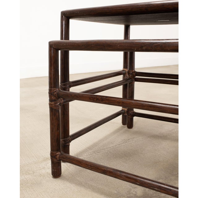 Nest of Three McGuire Rattan Cane Raffia and Oak Side Tables For Sale - Image 9 of 18