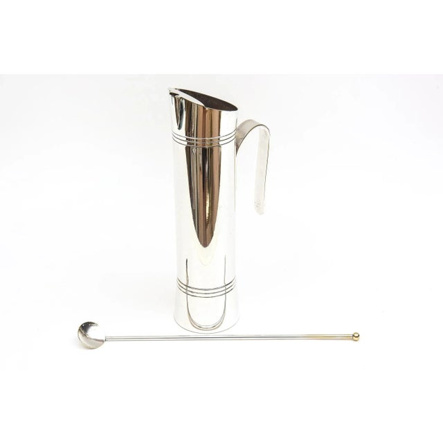 Vintage Italian Signed Silver Plate Modernist Martini Pitcher With Long Spoon, 1970's For Sale - Image 4 of 10