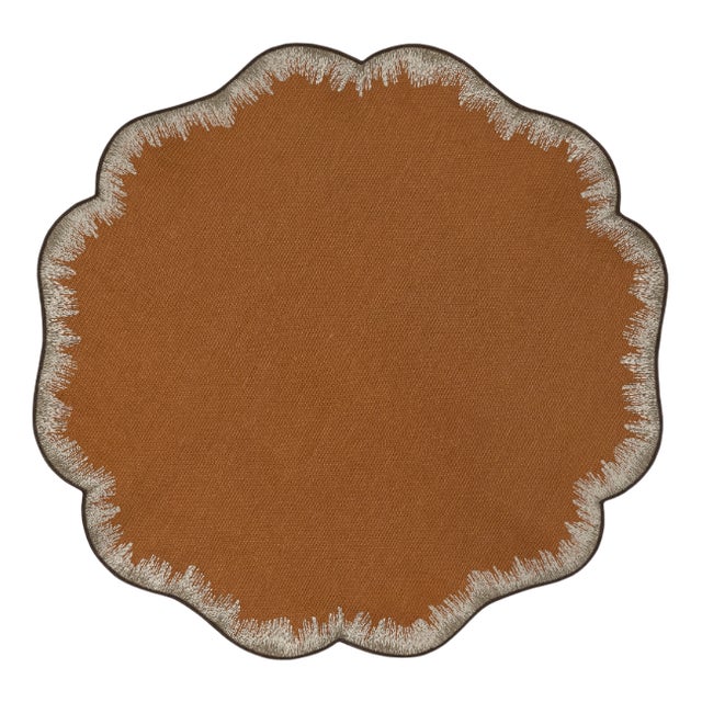 VALVER Tobacco Embroidered Linen Placemat from Los Encajeros For Sale
