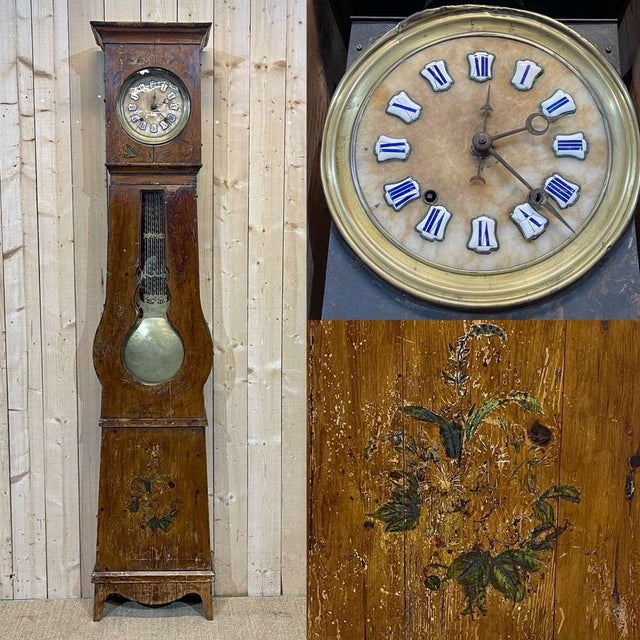19th Century Comtoise Clock in Fir with Enameled Figures For Sale - Image 3 of 16