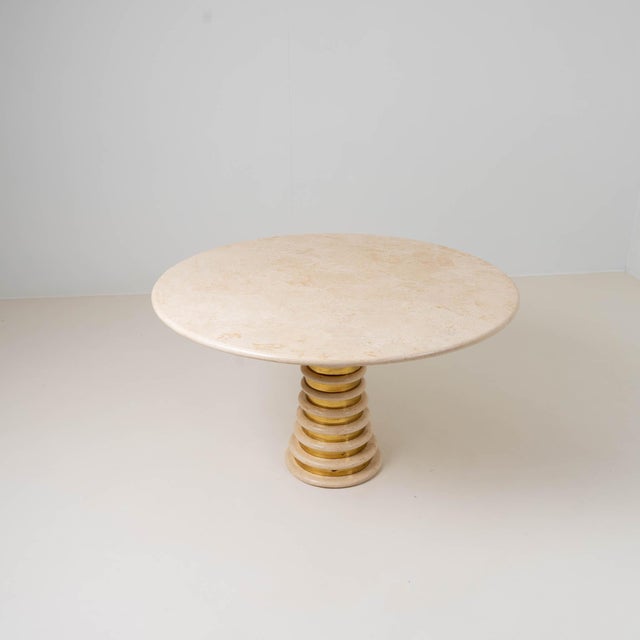 Italian Travertine and Brass Pedestal Dining Table by Marzio Cecchi for Studio Most, 1970s For Sale - Image 4 of 14