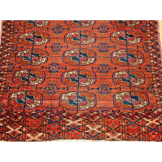 Red 19th Century Vintage Turkmen Tekke Rug With Geometric Medallions For Sale - Image 8 of 12