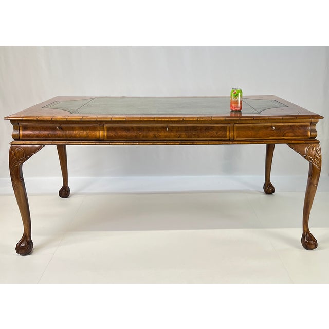 Mid 20th Century Large English Chippendale Style Burl Walnut Partners Desk With Ogee Molded Drawers For Sale - Image 18 of 18