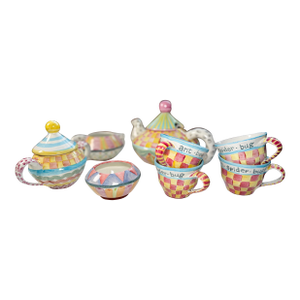 Hand Painted Vintage MacKenzie-Childs "Childrens Sampler" Tea Cups | Set of 4