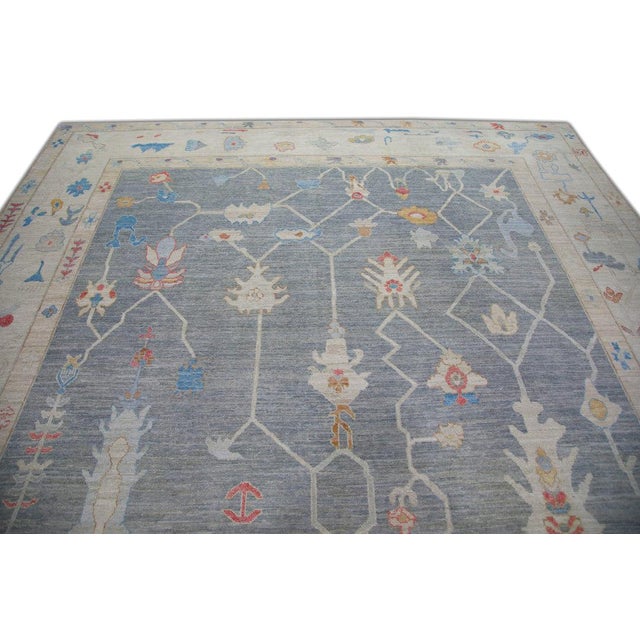 Turkish Oriental Hand Knotted Rug Turkish Antique Look Oushak 9'4" x 12'7" For Sale - Image 3 of 5