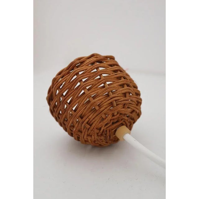 Organic Modernist Natural Teak Wood Veneer and Wicker Pendant Lamp, 1960s For Sale - Image 18 of 18