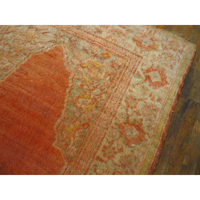 Luxurious Soft Pile Antique Coral Turkish Tribal Small Size Islamic Muslim Prayer Design Angora Oushak Rug For Sale In New York - Image 6 of 6