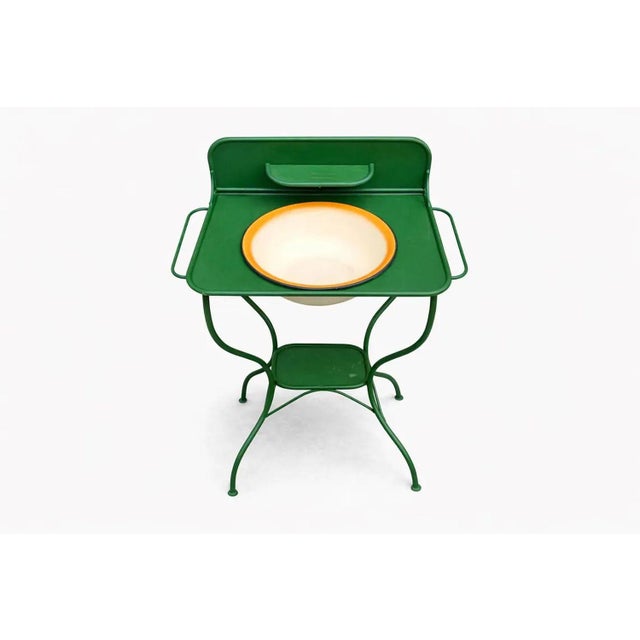 Mid-Century Modern Vintage Green Metal Washstand with Enamel Basin, 1950s For Sale - Image 3 of 8