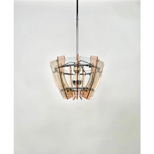 Glass & Chrome Ceiling Light from Veca, Italy, 1970s For Sale - Image 4 of 11