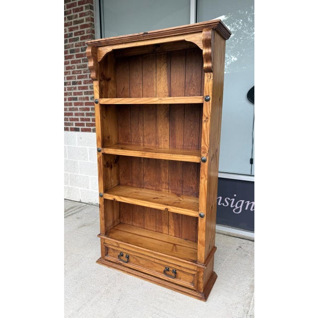 Farmhouse Mid 20th Century Solid Pine Bookshelf With Lower Drawer For Sale - Image 3 of 10