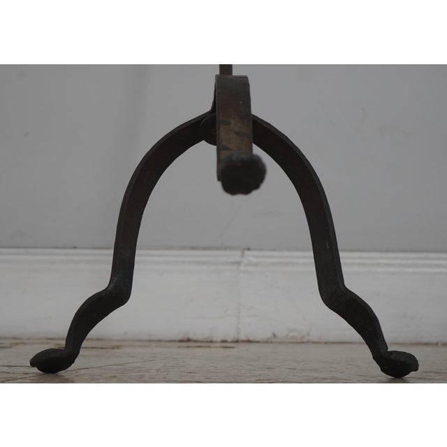 Black 1930s Colonial Wrought Iron Tripod Adjustable Floor Lamp W. Tole Shade For Sale - Image 8 of 9