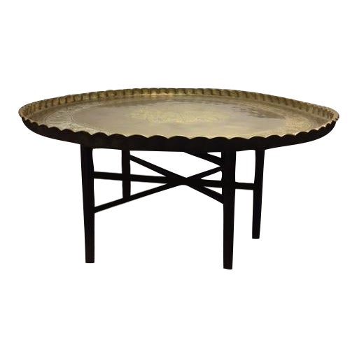 Vintage Moroccan Round Brass Tray Top Coffee Table Chairish
