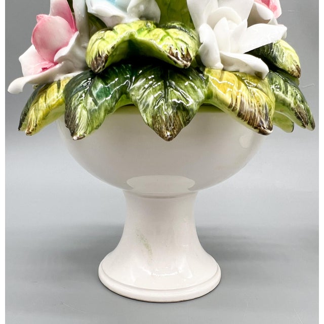 Petite Pair of Vintage Ceramic Floral Topiary Pedestals – Capodimonte Style - Cottagecore, Romantic, English Garden For Sale - Image 17 of 18