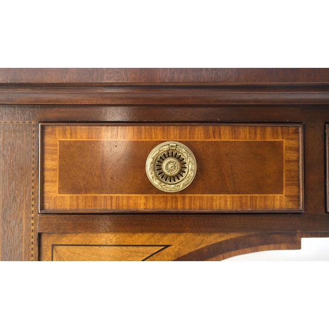 Baker Mahogany Banded Top Hepplewhite Brass Castors Tapered Legs Sideboard MINT For Sale - Image 11 of 18