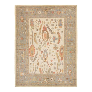 Modern Oushak Style Hand-Knotted Wool Rug – Transitional Neutrals & Earth Tones For Sale
