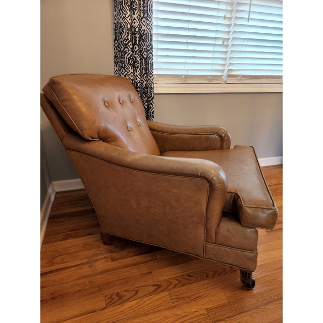 Late 20th Century St. Timothy Tufted Tan Leather Library Lounge Chair For Sale - Image 4 of 12