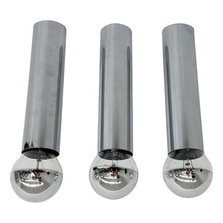 Minimalist Chrome Tube Wall Lamps, 1970s, Set of 3 For Sale