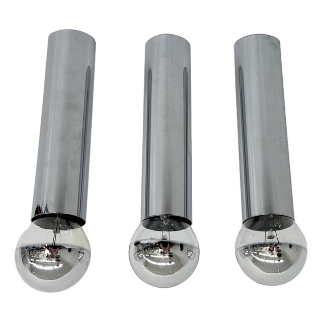 Minimalist Chrome Tube Wall Lamps, 1970s, Set of 3 For Sale