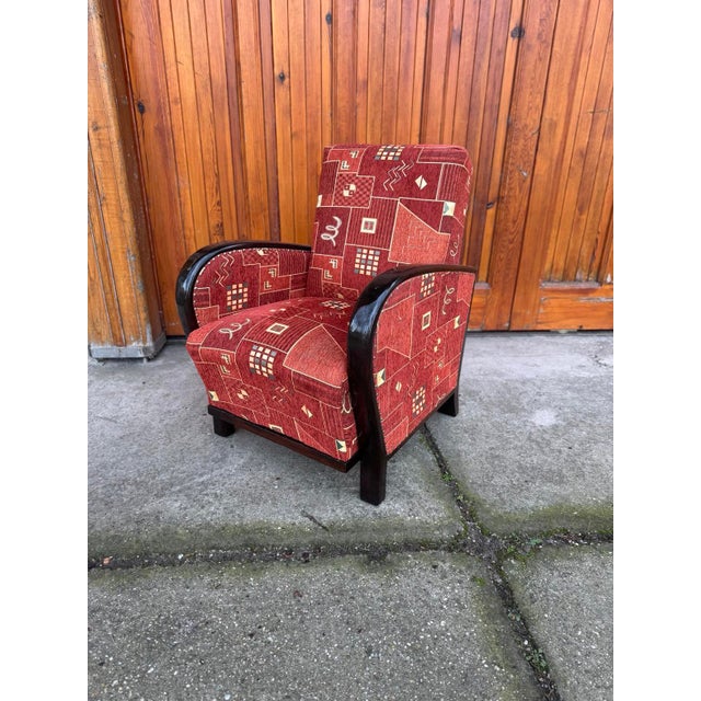 Red Art Deco Armchair with New Patterned Upholstery, 1930s For Sale - Image 8 of 8