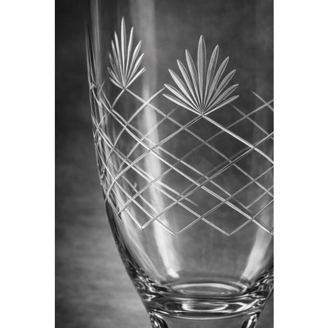 Late 20th Century Vintage Intricately Etched Glass Pedestal Vase – Starburst & Lattice Pattern – Elegant Traditional / Regency Accent – 12" Tall For Sale - Image 5 of 6