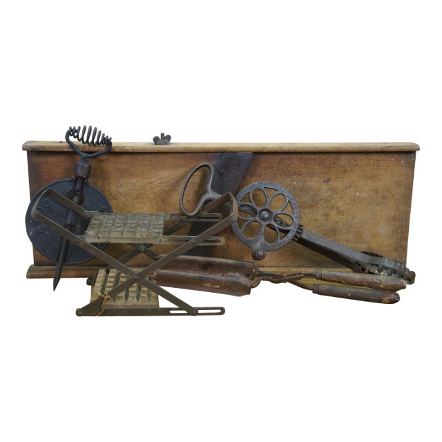 5 Antique Assorted Kitchen Tools French Fry Cutter Egg Beater Cabbage Slicer For Sale