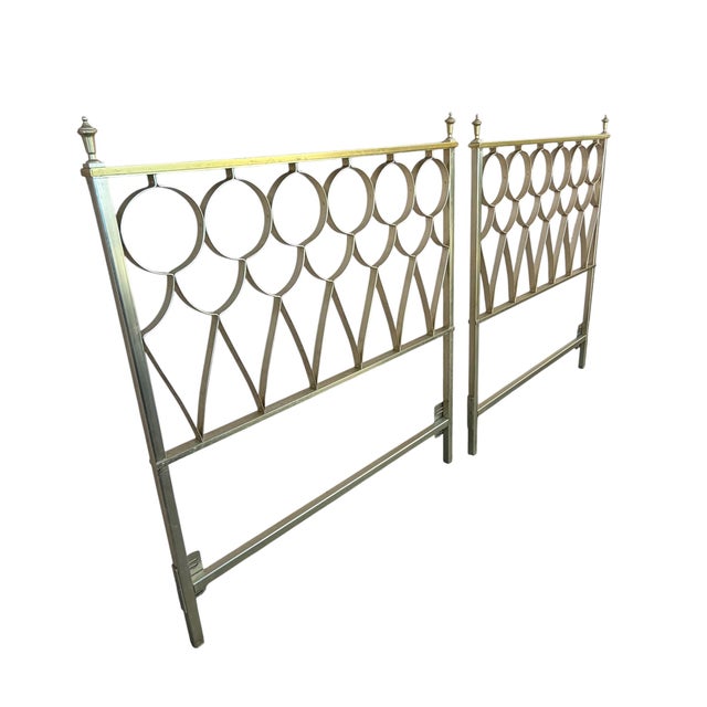 1970s Style-O-Kraft Hollywood Regency Mid-Century Brass-Tone Twin Headboards—A Pair For Sale - Image 4 of 18